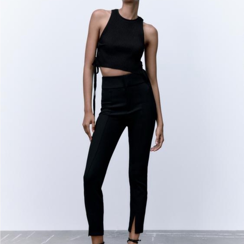 ZARA Legging Pants 4432/225 Split Hem High Rise Black Women’s Size M